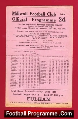 Millwall v Burnley 1947 – 1940’s Football Programme