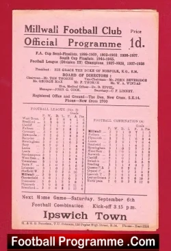 Millwall v West Ham United 1947 - football programme