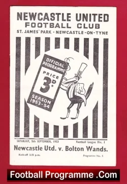 Newcastle United v Bolton Wanderers 1953 - football programme