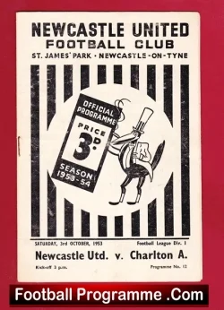 Newcastle United v Charlton Athletic 1953 - football programme