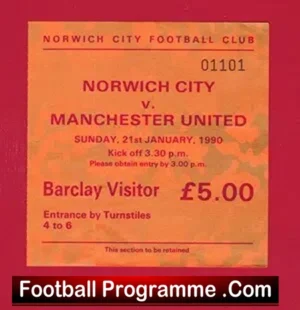Norwich City v Manchester United 1990 – Football Ticket