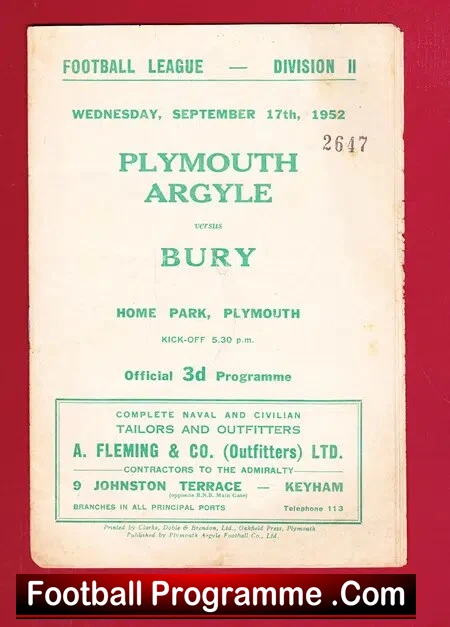 Plymouth Argyle v Bury 1952