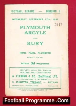 Plymouth Argyle v Bury 1952