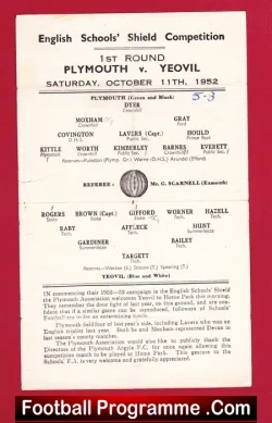 Plymouth v Yeovil Town 1952 – English Schoolboys Shield