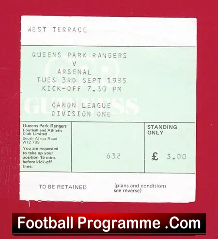 Queens Park Rangers v Arsenal 1985 - Football Ticket