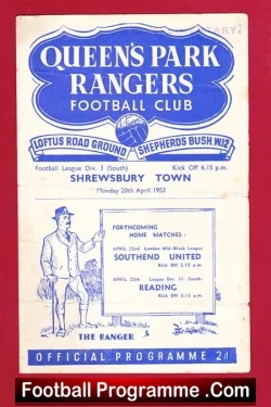 Queens Park Rangers v Shrewsbury Town 1953 - football programme