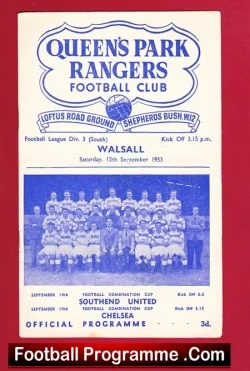 Queens Park Rangers v Walsall 1953 - football programme