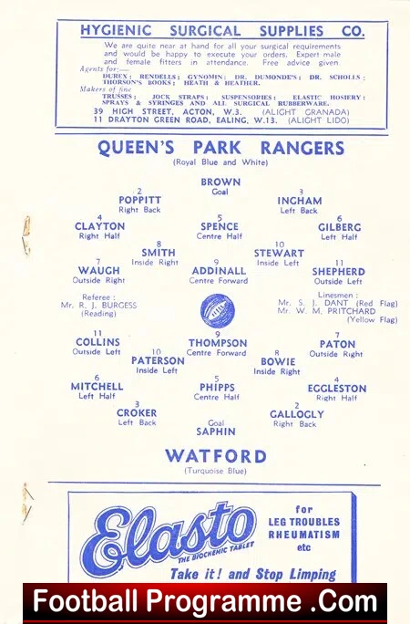 Queens Park Rangers v Watford 1952
