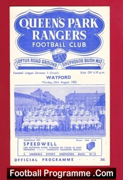 Queens Park Rangers v Watford 1952 - football programme
