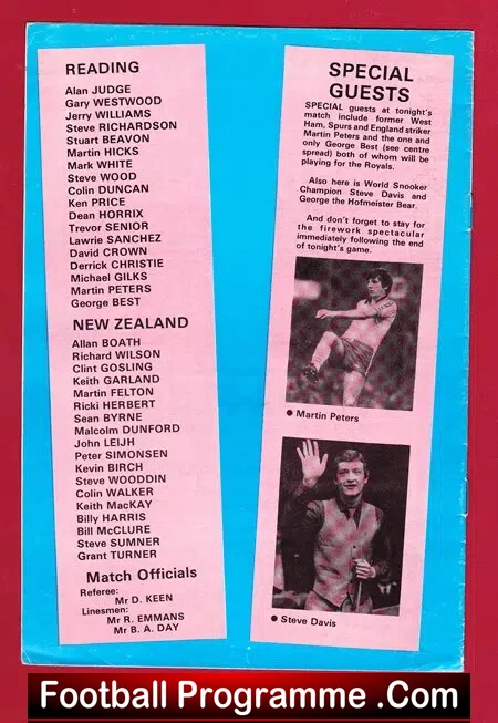 Reading v New Zealand 1984 - Football + Fireworks + George Best