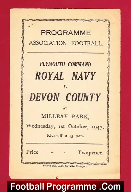 Royal Navy v Devon County 1947 – Millbay Park Plymouth Command