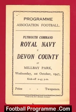 Royal Navy v Devon County 1947 – Millbay Park Plymouth Command