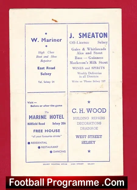 Selsey v Unnamed Team 1951 - Official Football Programme