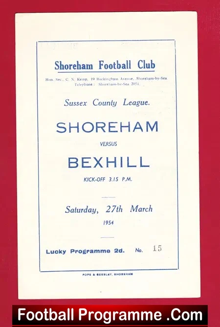 Shoreham United v Bexhill 1954 – Sussex County League