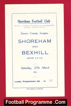 Shoreham United v Bexhill 1954 – Sussex County League