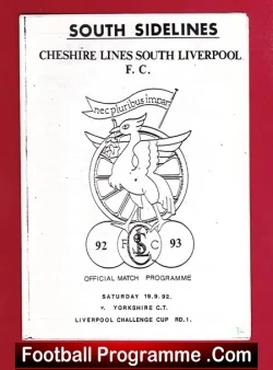 South Liverpool Cheshire Lines v Yorkshire CT 1992 - football programme