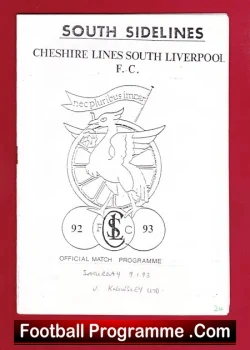 South Liverpool Cheshire Lines v Knowsley United 1993 - football programme
