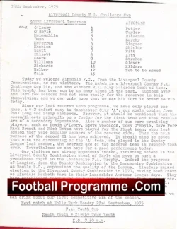 South Liverpool v Ainsdale 1975 - FA County Challenge Cup - football programme