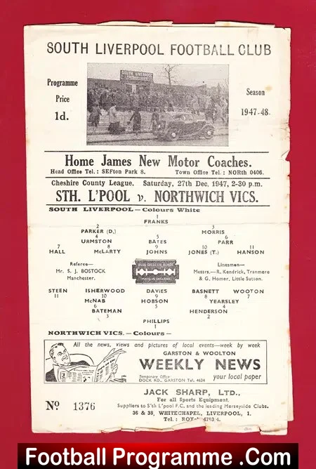 South Liverpool v Northwich Victoria 1947 – Cheshire League 40’s