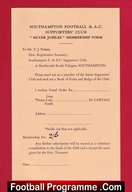 Southampton Football Club Supporters Silver Jubilee Booklet 1951