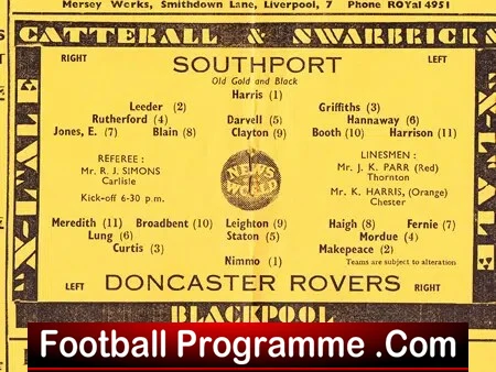 Southport v Doncaster Rovers 1960