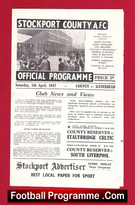 Stockport County v Gateshead 1947
