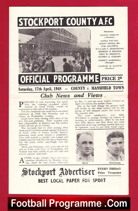 Stockport County v Mansfield Town 1948