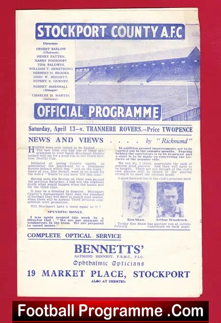 Stockport County v Tranmere Rovers 1946