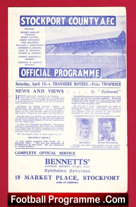 Stockport County v Tranmere Rovers 1946