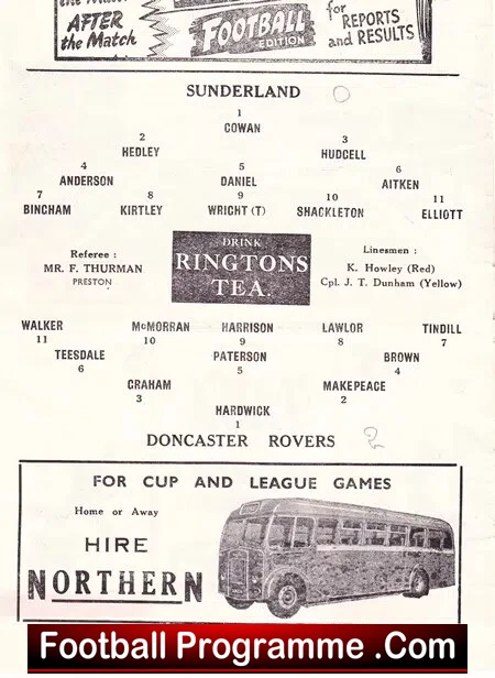 Sunderland v Doncaster Rovers 1954