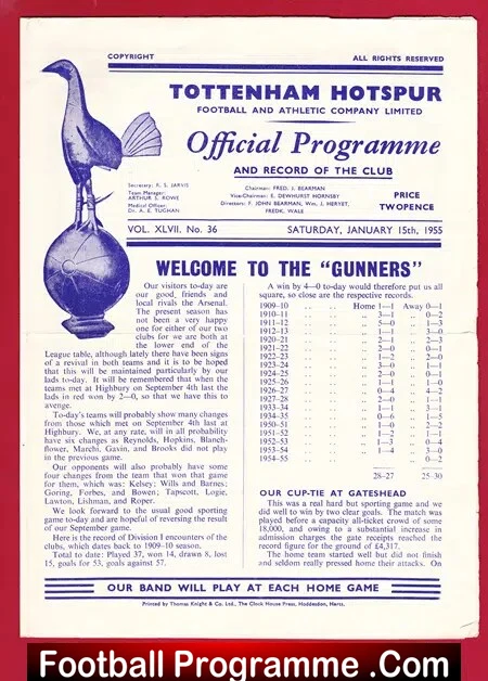 Tottenham Hotspur v Arsenal 1955