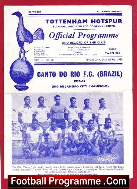 Tottenham Hotspur v Canto Do Rio 1958 – Brazilian Football Club