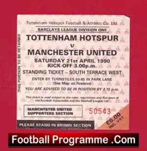 Tottenham Hotspur v Manchester United 1990 – Ticket