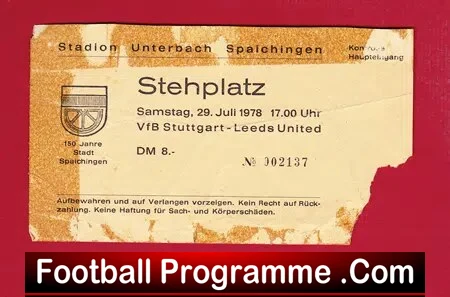 VFB Stuttgart v Leeds United 1978 – Football Ticket Germany