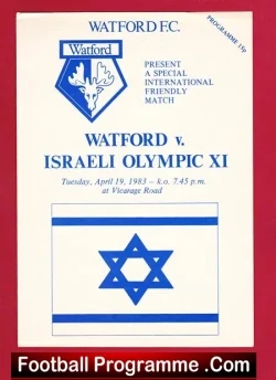 Watford v Israeli Olympic X1 1983 - Jewish Israel Football Team - sport programme
