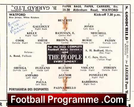 Watford v Portuguesa Des Desportes 1954 - Brazil Football Team