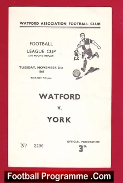 Watford v York City 1961 - League Cup Replay - football programme