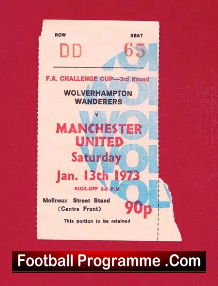 Wolves v Manchester United 1973 – Football Ticket