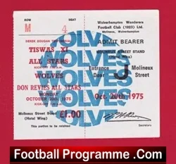 Wolves Wolverhampton v Don Revie All Stars 1975 – Ticket Dougan