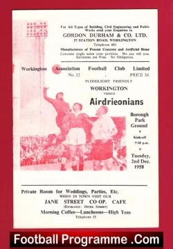 Workington v Airdrieonians Airdre 1958 Floodlight Friendly Match - football programme