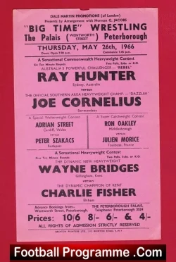 Wrestling Poster Hunter v Cornelius - Palais Peterborough 1965 - sport programme