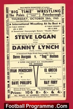 Wrestling Poster Logan v Lynch - Palais Peterborough 1965 - sport programme