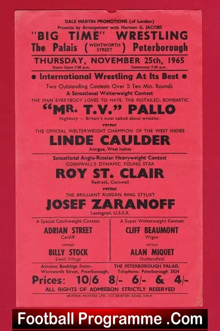 Wrestling Poster St Clair v Zaranoff – Palais Peterborough 1965