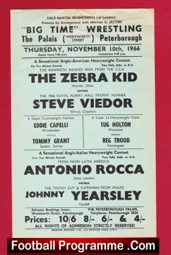 Wrestling Poster Zebra Kid v Viedor - Palais Peterborough 1966 - sport programme