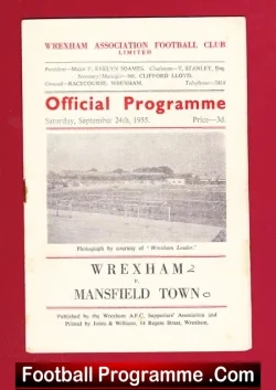 Wrexham v Mansfield Town 1955 - football programme