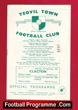 Yeovil Town v Clacton Town 1962 - football programme
