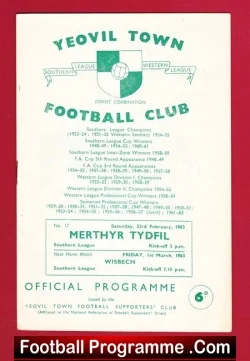 Yeovil Town v Merthyr Tydfil 1963 - football programme