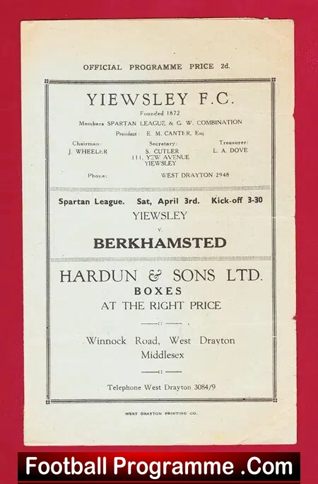 Yiewsley v Berkhamsted Town 1948