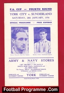 York City v Sunderland 1956 - FA Cup - football programme