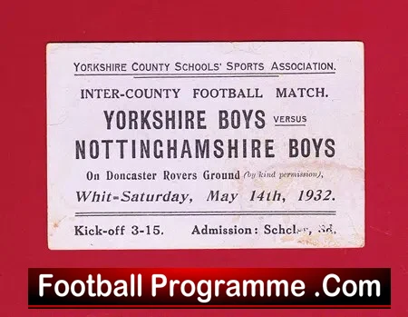 Yorkshire Boys v Nottingham 1932 – Old Football Ticket Doncaster
